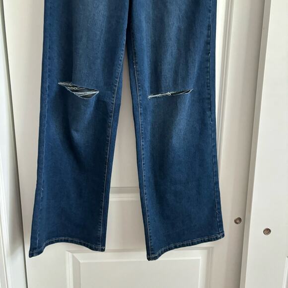 NWT New York & Company Wide Leg Dark Wash Jean Sz 6 Office High Waisted - Picture 4 of 13